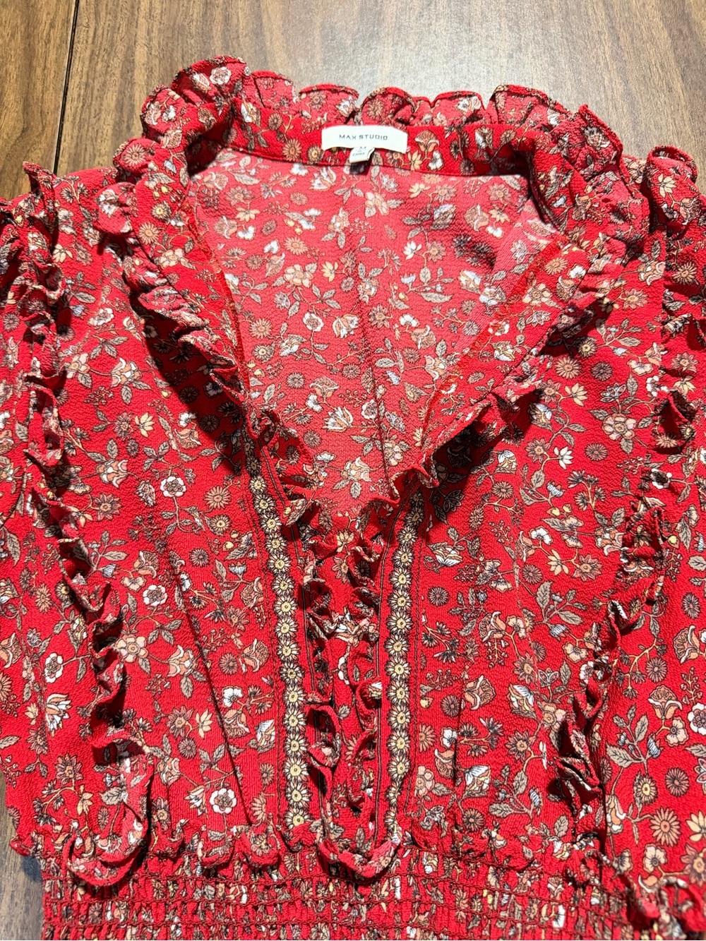 Max Studio Rede Floral High Neck Tiered Maxi Boho Dress Women's Size M
